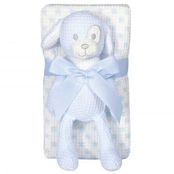 Κουβέρτα Πικέ Βαμβακερή Με Παιχνίδι Αγκαλιάς-Λίκνου 75x100εκ. Essential Baby 8856 Μπλε-Λευκή Greenwich Polo Club