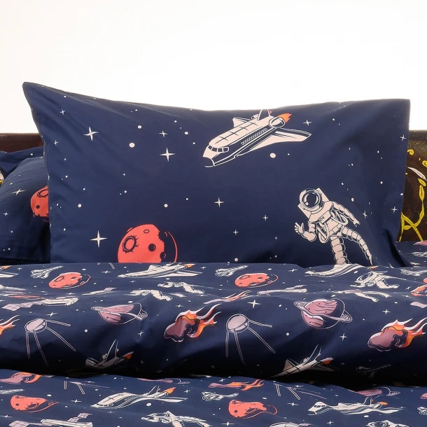 Ζεύγος Μαξιλαροθήκες Βαμβακερές 50x70εκ. Planet Blue Kids Line Melinen 20003231