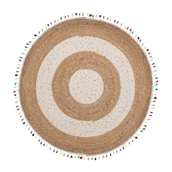 Χαλί Jute-Βαμβακερό Boho Στρογγυλό 100εκ. Καφέ-Natural Με Πολύχρωμα Κρόσσια iliadis 90166