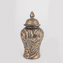 Βάζο Με Καπάκι Κεραμικό Γκρι-Χρυσό 15x15x29εκ. ESTHETI 752-20031