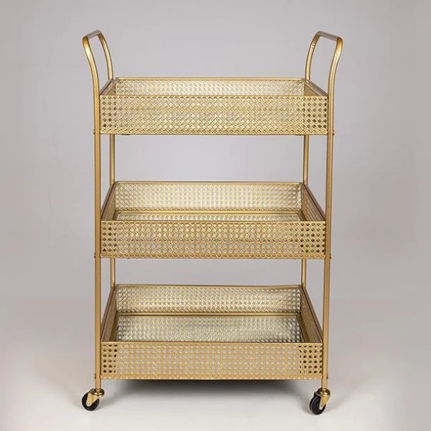 Τραπεζάκι Τρόλεϊ Μεταλλικό Με Επιφάνεια Καθρέπτη Χρυσό 54x33x84εκ. ESTHETI 750-39543