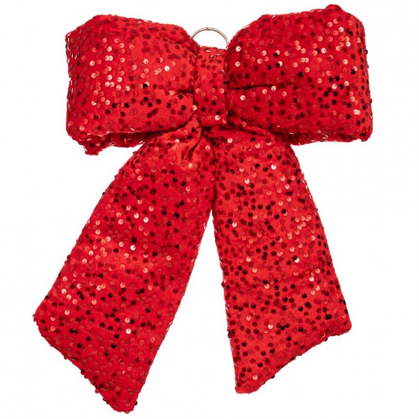 Χριστουγεννιάτικος Διακοσμητικός Φιόγκος Κρεμαστός Με Πούλιες Κόκκινος 30x40εκ. iliadis 91422