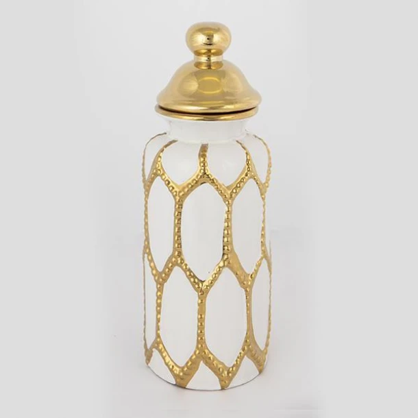 Βάζο Με Καπάκι Κεραμικό Λευκό-Χρυσό 12,5x36εκ. ESTHETI 752-20102