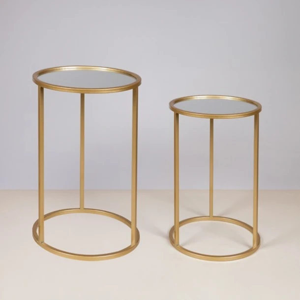 Τραπεζάκι Βοηθητικό Σετ 2τμχ Μεταλλικό Με Γυαλί Χρυσό 38x55,5εκ.-33x50,5εκ. ESTHETI 750-39539