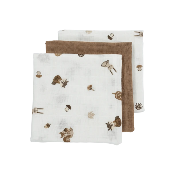 Σετ 3τμχ Απορροφητική Λαβέτα-Μουσελίνα Βαμβακερή Forest Animals Toffee 30x30εκ. Meyco MEY-152.AD.BW.02.M3
