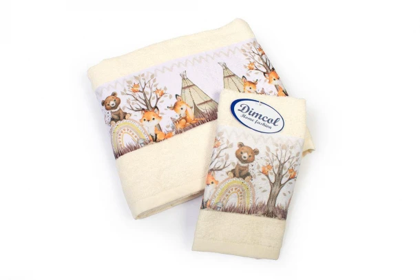 Σετ Πετσέτες 2τμχ Βαμβακερές Forest Animals 336 Ecru DimCol