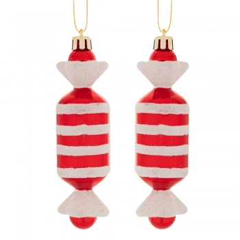 Σετ 2τμχ Χριστουγεννιάτικη Καραμέλα Κρεμαστή Πλαστική Κόκκινη-Λευκή 4x3,5x12εκ. iliadis 90990