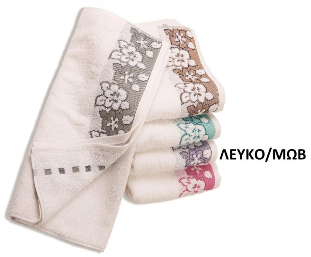 Πετσέτα Βαμβακερή Ζακάρ Μεμονωμένη Σώματος 70x140εκ. Zero Twist Ερατώ Λευκό-Μωβ DimCol