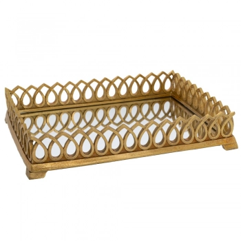 Διακοσμητικός Δίσκος Polyresin Χρυσός Με Καθρέπτη 33x24x7εκ. iliadis 89744