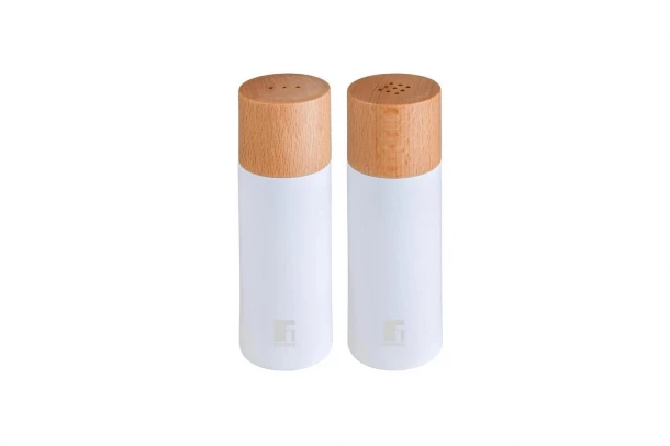 Αλατοπίπερο Σετ 2τμχ Ξύλινο-Καουτσούκ Λευκό Matte-Natural 5x5x15,3εκ. Bergner BG00048518