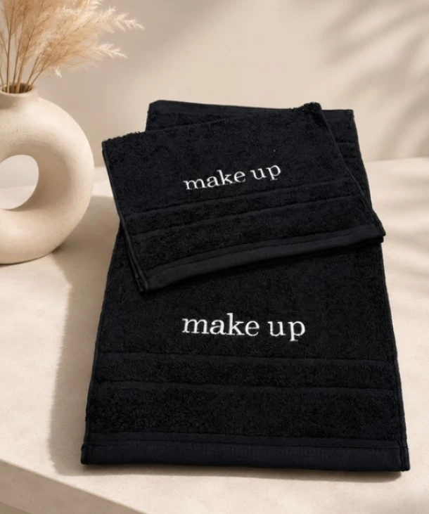 Πετσέτα Βαμβακερή Με Κέντημα Make Up New 30x50εκ.-500gr/m2 Plain Line Black