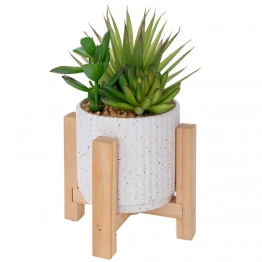 Καπώ Κεραμικό Κάκτος Με Ξύλινη Βάση 10x9x20εκ. iliadis 92910