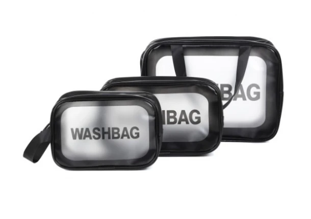 Τσαντάκι Καλλυντικών Σετ 3τμχ Πλαστικό Μαύρο-Διάφανο 29,5x10,5x20εκ.-24,5x9,5x14,5εκ.-20,5x7x13εκ. Emereth Homla 228976