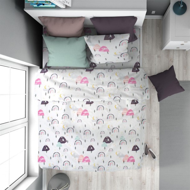 Πάπλωμα Παιδικό Βαμβακερό Μονό 160x240εκ. Rainbow 575 White-Pink DimCol 32111123054