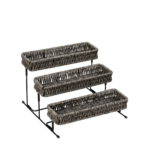 Καλάθι Σερβιρίσματος 3 Επιπέδων Ψάθινο Γκρι ESPIEL 25x25x16εκ. KOD248