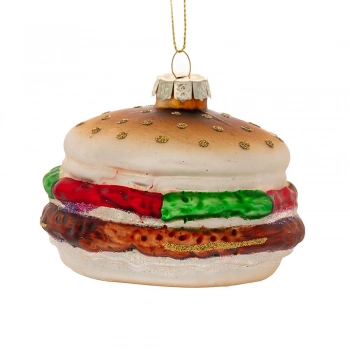 Χριστουγεννιάτικο Στολίδι Burger Κρεμαστό Γυάλινο Καφέ 9x9x7εκ. iliadis 87587