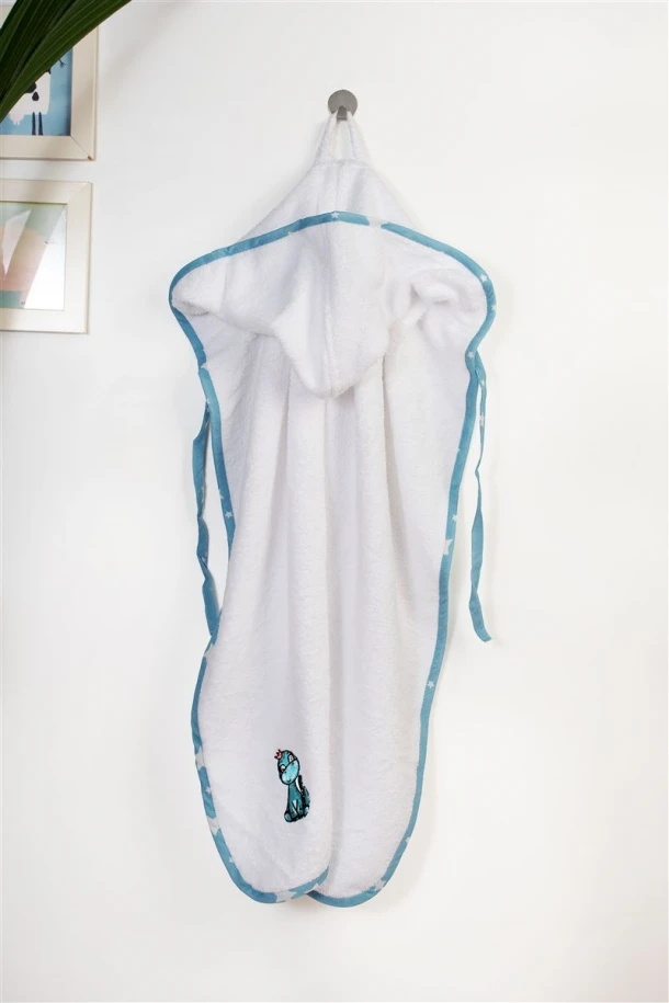 Κάπα Με Κέντημα Bebe 75x85εκ. Dinosaur 180 White-Sky Blue Dimcol