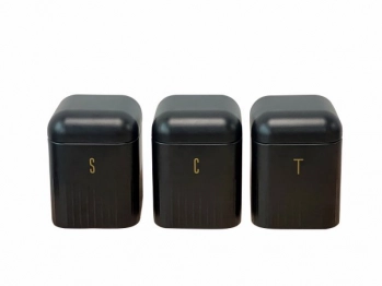 Βάζο Κουζίνας Σετ 3τμχ Coffee-Sugar-Tea Μεταλλικό 11,5εκ. Altra Black Cryspo Trio 18.004.03