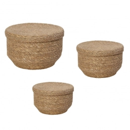 Καλάθι Με Καπάκι Σετ 3τμχ Seagrass Natural ESPIEL 30x18εκ.-25x15εκ.-20x12εκ. KAG410