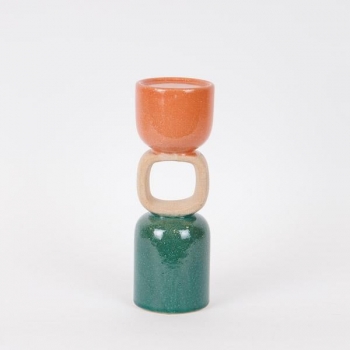 Κηροπήγιο Κεραμικό Πράσινο-Μπεζ-Σομόν 9x26εκ. ESTHETI 752-25061