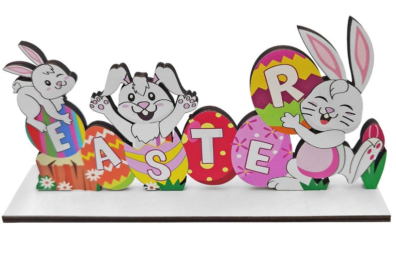 Διακοσμητικό Επιτραπέζιο Ξύλινο Happy Easter Με Λαγούς 20x10εκ. Bunny's 73-2183 (Υλικό: Ξύλο) - Bunny's - 73-2183