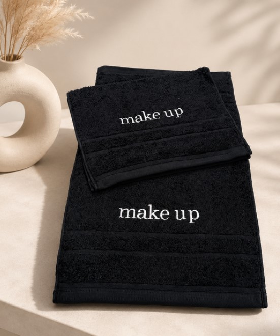 Πετσέτα Βαμβακερή Με Κέντημα Make Up New 30x50εκ.-500gr/m2 Plain Line Black (Σετ 10 Τεμάχια) (Ύφασμα: Βαμβάκι 100%, Χρώμα: Μαύρο) - OEM - 5201847001631-BN