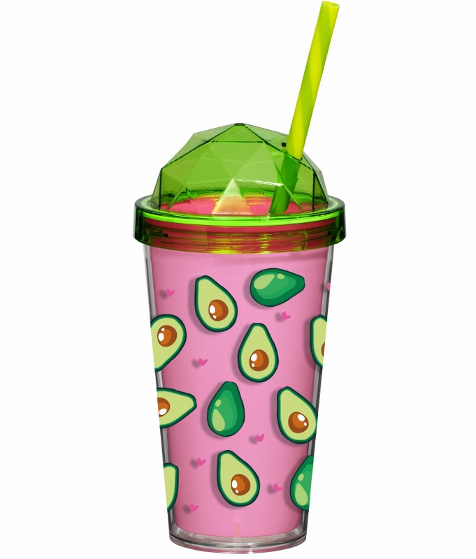 VELTIHOME Ποτήρι Με Διπλό Τοίχωμα & Καλαμάκι Avocado 540ml Veltihome 16134 - VELTIHOME - 16134-avocado