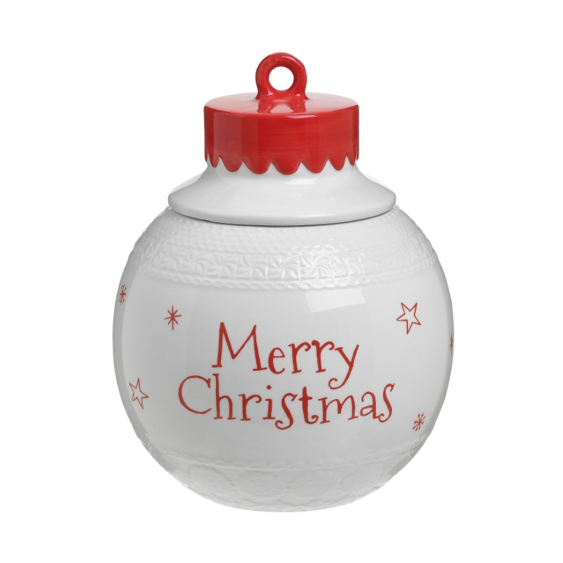 Χριστουγεννιάτικη Μπισκοτοθήκη Merry Christmas Κεραμική Κόκκινη-Λευκή CLICK Φ16×20εκ. 2-60-434-0016 (Υλικό: Κεραμικό, Χρώμα: Λευκό) – CLICK – 2-60-434-0016