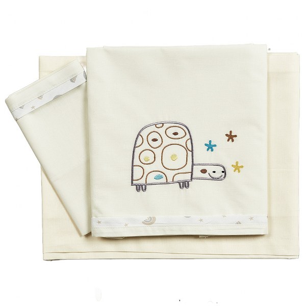 Ο Κόσμος του Μωρού Σετ Σεντόνια 3τμχ Βαμβακερά Κούνιας 100x160εκ. Tortoise Εκρού 20243 (Ύφασμα: Βαμβάκι 100%, Τύπος κατωσέντονου: Χωρίς Λάστιχο, Χρώμα: Εκρού , Μέγεθος: Σετ) - Ο Κόσμος του Μωρού - 5205626202431