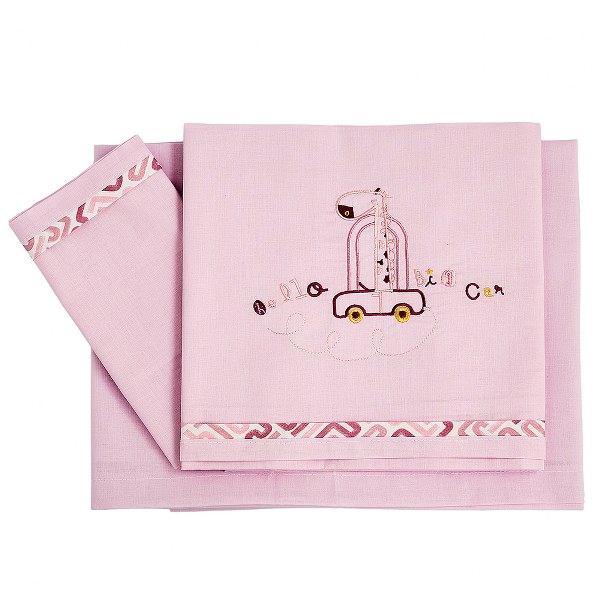 Σετ Σεντόνια 3τμχ Βαμβακερά Κούνιας 100x160εκ. Giraffe Pink 20261 (Ύφασμα: Βαμβάκι 100%, Τύπος κατωσέντονου: Χωρίς Λάστιχο, Χρώμα: Ροζ, Μέγεθος: Σετ) - Ο Κόσμος του Μωρού - 20261