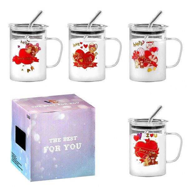 Homie Κούπα Βαλεντίνου Γυάλινη Με Καπάκι & Καλαμάκι 400ml Σε Κουτί Homie 22-3081 (Υλικό: Γυαλί) - Homie - 22-3081