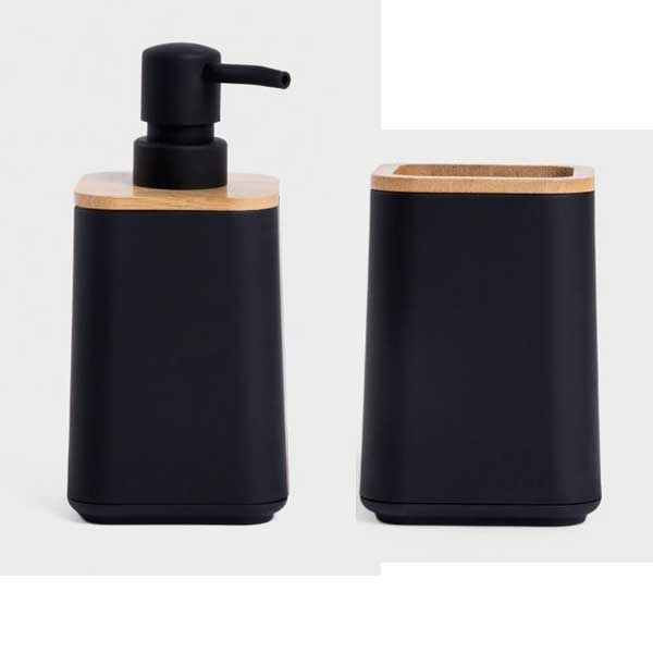 Homla Σετ 2τμχ Ντισπένσερ & Ποτηροθήκη Πλαστικό-Bamboo Μαύρο-Natural Setisa 7,5x17,5εκ.-7x11,5εκ. Homla 237913-237908 (Υλικό: Πλαστικό, Χρώμα: Μαύρο) - Homla - 237913-237908