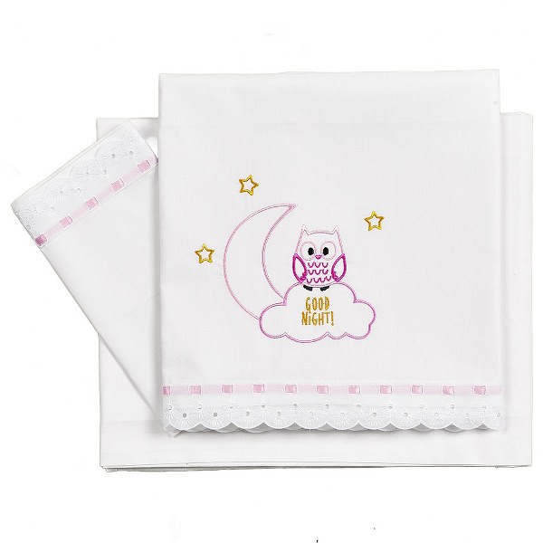 Ο Κόσμος του Μωρού Σετ Σεντόνια Βαμβακερά Κούνιας 120x180εκ. Owl Ροζ 26061 (Ύφασμα: Βαμβάκι 100%, Τύπος κατωσέντονου: Χωρίς Λάστιχο, Χρώμα: Ροζ, Μέγεθος: Σετ) - Ο Κόσμος του Μωρού - 5205626260615