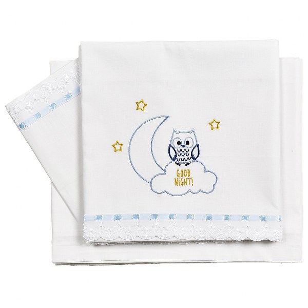 Ο Κόσμος του Μωρού Σετ Σεντόνια Βαμβακερά Κούνιας 120x180εκ. Owl Σιέλ 26062 (Ύφασμα: Βαμβάκι 100%, Τύπος κατωσέντονου: Χωρίς Λάστιχο, Μέγεθος: Σετ, Χρώμα: Σιέλ) - Ο Κόσμος του Μωρού - 5205626260622