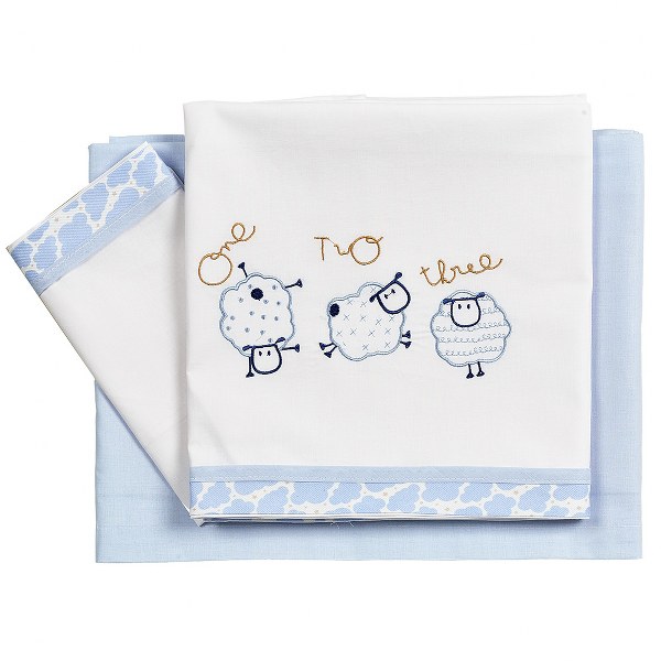 Ο Κόσμος του Μωρού Σετ Σεντόνια Βαμβακερά Κούνιας 120x180εκ. Sheep Σιέλ 27592 (Ύφασμα: Βαμβάκι 100%, Τύπος κατωσέντονου: Χωρίς Λάστιχο, Μέγεθος: Σετ, Χρώμα: Σιέλ) - Ο Κόσμος του Μωρού - 5205626275923