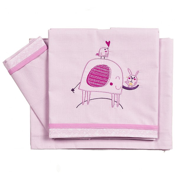 Ο Κόσμος του Μωρού Σετ Σεντόνια Βαμβακερά Κούνιας 120x180εκ. Elephant Ροζ 29021 (Ύφασμα: Βαμβάκι 100%, Τύπος κατωσέντονου: Χωρίς Λάστιχο, Χρώμα: Ροζ, Μέγεθος: Σετ) - Ο Κόσμος του Μωρού - 5205626290216