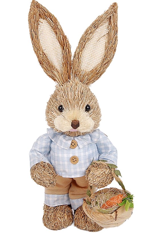 Διακοσμητικός Λαγός Όρθιος Ψάθινος 13x10x33εκ. Bunny's 73-2163 (Υλικό: Ψάθινο, Χρώμα: Ροζ) - Bunny's - 73-2163