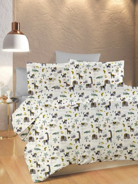 Σετ Σεντόνια Βαμβακερά Κούνιας 120x160εκ. Zoo 557 White-Grey DimCol (Ύφασμα: Βαμβάκι 100%, Τύπος κατωσέντονου: Χωρίς Λάστιχο, Χρώμα: Λευκό, Μέγεθος: Σετ) - DimCol - 31112221038