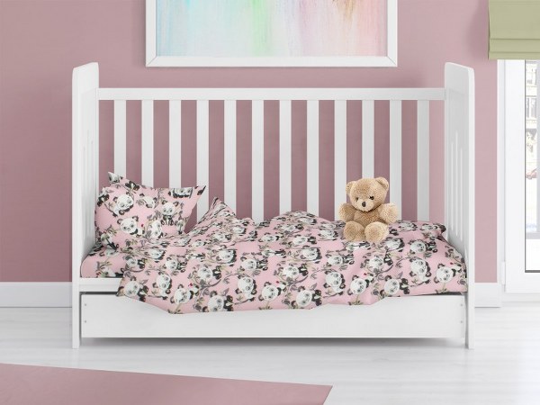 Παπλωματοθήκη Φανελένια Κούνιας 120×160εκ. Panda Bear 97 Pink DimCol (Ύφασμα: Φανέλα, Χρώμα: Ροζ) – DimCol – 31210821014