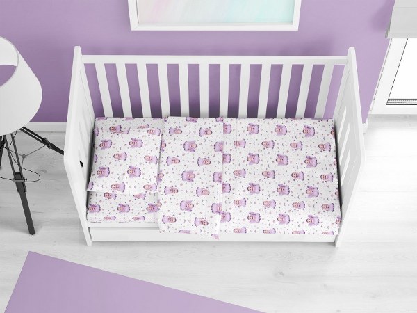 Σετ Σεντόνια Φανελένια Κούνιας 120x160εκ. Fairy 86 White-Lilac DimCol (Τύπος κατωσέντονου: Χωρίς Λάστιχο, Ύφασμα: Φανέλα, Χρώμα: Λευκό, Μέγεθος: Σετ) - DimCol - 31212221006