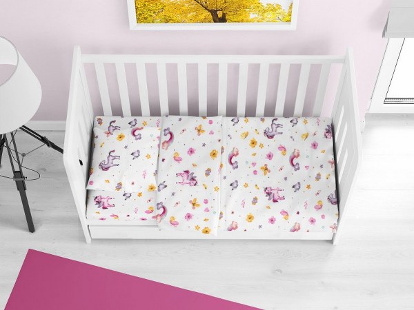 Σετ Σεντόνια Φανελένια Κούνιας 120x160εκ. Unicorn 105 White DimCol (Τύπος κατωσέντονου: Χωρίς Λάστιχο, Ύφασμα: Φανέλα, Χρώμα: Λευκό, Μέγεθος: Σετ) - DimCol - 31212221016
