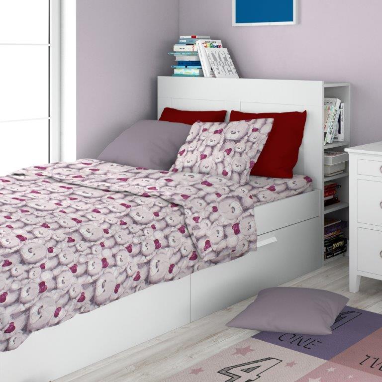 Σετ Σεντόνια 2τμχ Βαμβακερά Μονά 160x240εκ. Teddy Bear 536 Purple Dimcol (Ύφασμα: Βαμβάκι 100%, Τύπος κατωσέντονου: Χωρίς Λάστιχο, Χρώμα: Μωβ, Μέγεθος: Σετ) - DimCol - 32112123025