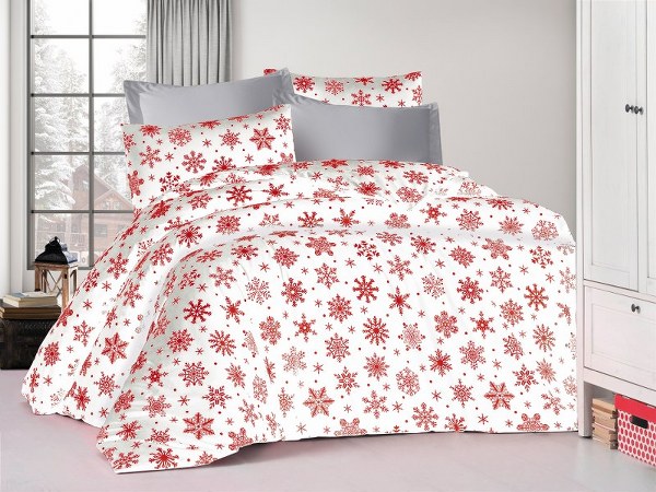 Σετ Σεντόνια Polycotton Μονά 160x240εκ. Snowflake 462 White-Red DimCol (Τύπος κατωσέντονου: Χωρίς Λάστιχο, Χρώμα: Λευκό, Ύφασμα: 70% Βαμβάκι-30% Polyester, Μέγεθος: Μονά) - DimCol - 33312223034