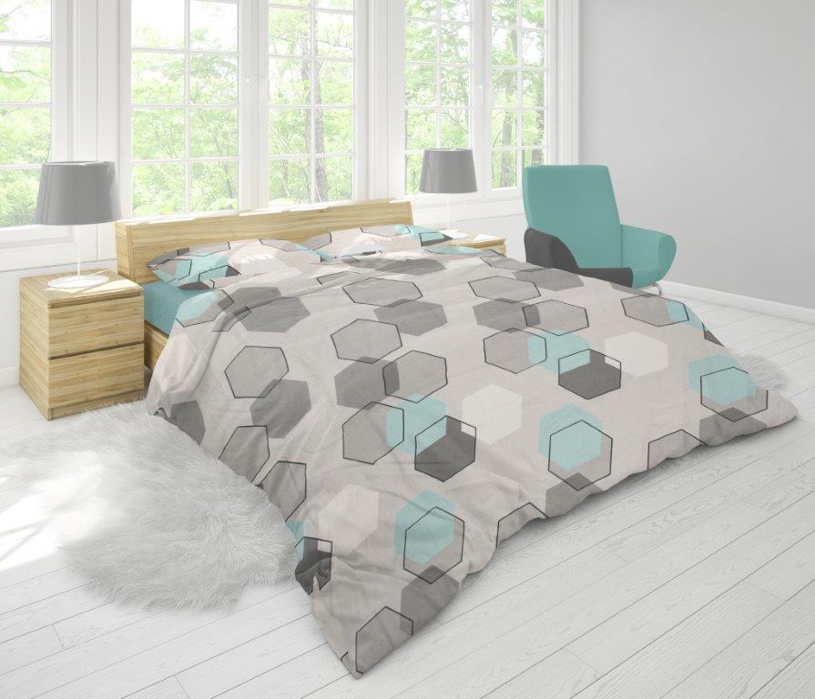 Σετ Σεντόνια Polycotton King 240x270εκ. Hexagon 395 Grey Dimcol (Τύπος κατωσέντονου: Χωρίς Λάστιχο, Χρώμα: Γκρι, Ύφασμα: 70% Βαμβάκι-30% Polyester, Μέγεθος: King Size) - DimCol - 33312325028