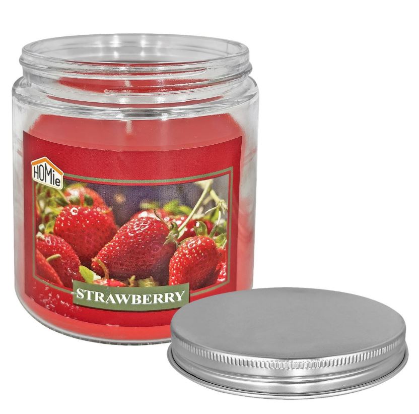 Αρωματικό Κερί Φράουλα Σε Γυάλινο Βάζο Με Καπάκι 280gr/9,5x10εκ. Homie 37-482 (Χρώμα: Κόκκινο) - Homie - 37-482