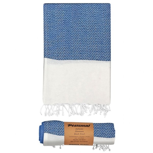 Πετσέτα Θαλάσσης Pestemal Βαμβακερή White-Dark Blue 90x