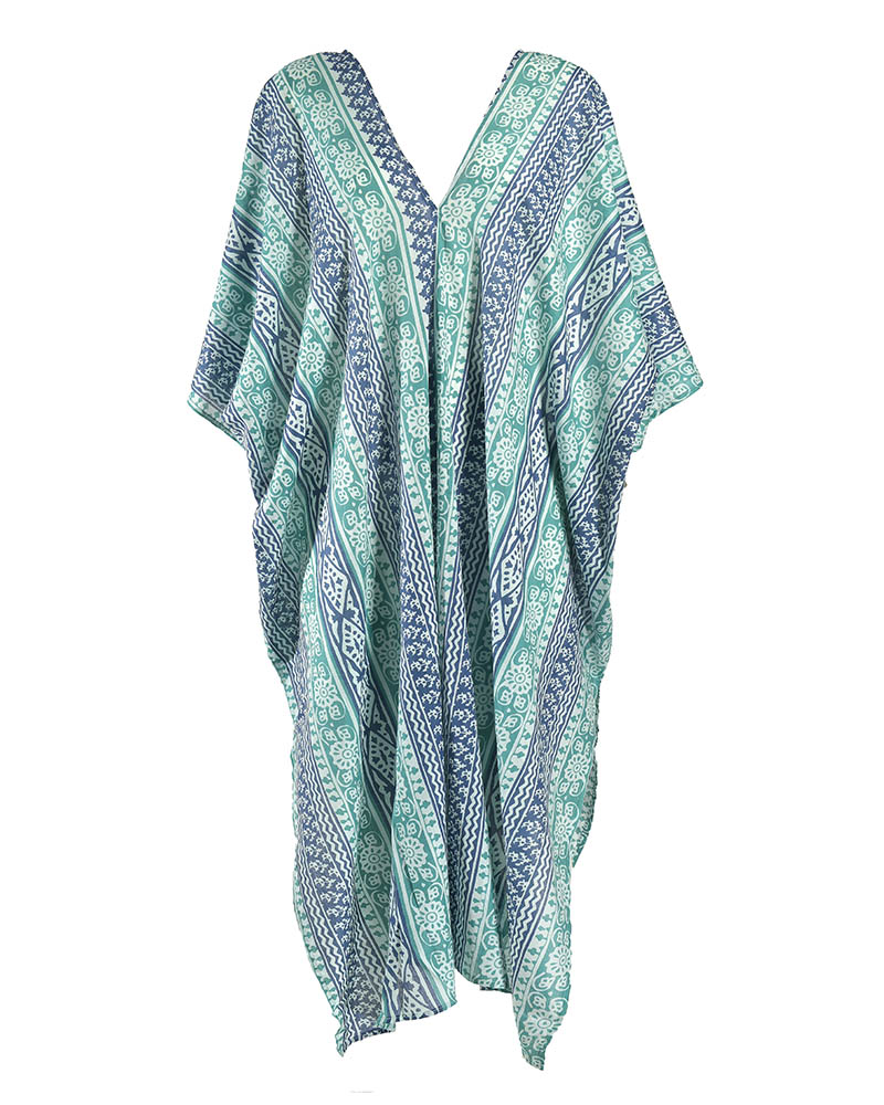 Καφτάνι-Φόρεμα Βαμβακερό Μπλε-Πράσινο ble One Size 5-41-843-0043 (Ύφασμα: Βαμβάκι 100%, Χρώμα: Μπλε) – ble – 5-41-843-0043
