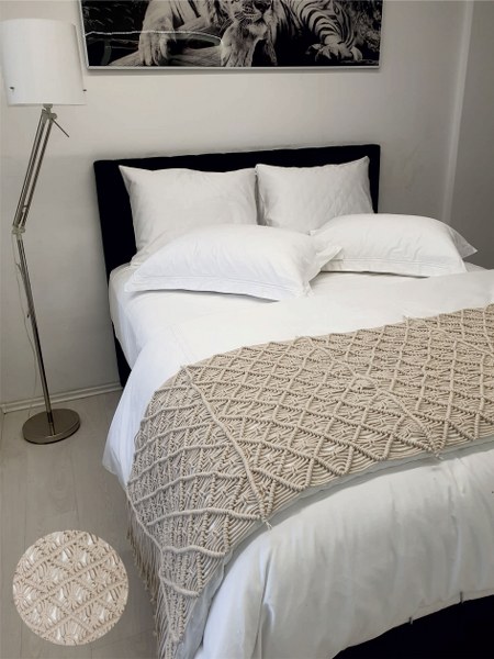 Runner Κρεβατιού Macrame Βαμβακερό Μονό 60x160εκ. Natur