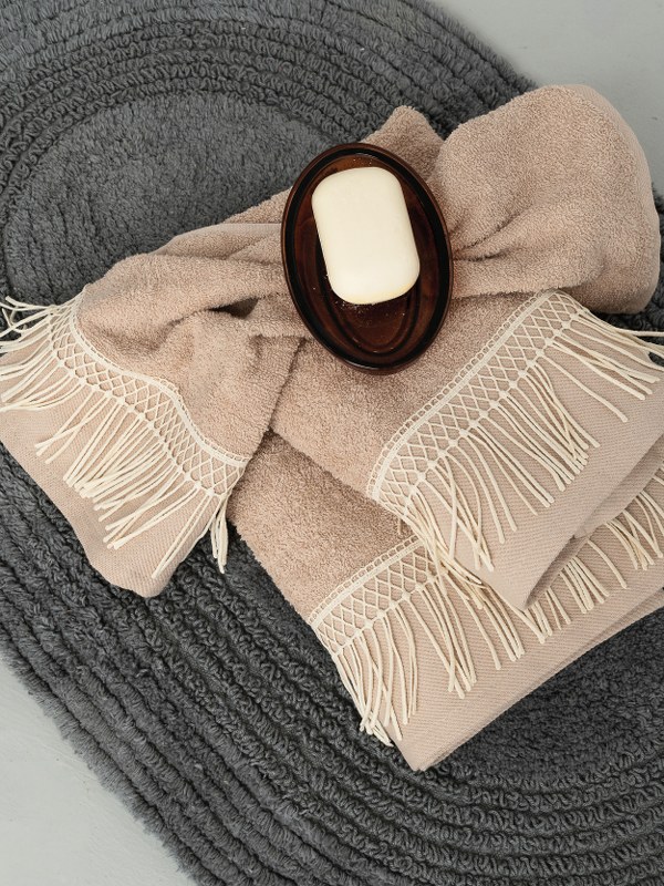 Σετ 3τμχ Πετσέτες Μπάνιου Βαμβακερές Harper Beige Palamaiki (Ύφασμα: Βαμβάκι 100%, Χρώμα: Μπεζ) - Palamaiki - 5205857256401
