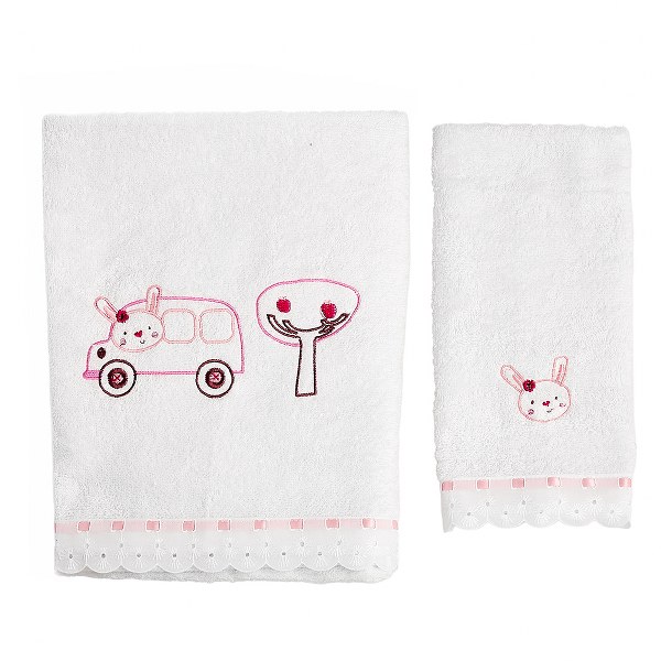 Σετ Πετσέτες 2τμχ Μπεμπέ Βαμβακερές Car Pink 56021 (Ύφασμα: Βαμβάκι 100%, Χρώμα: Λευκό) - Ο Κόσμος του Μωρού - 56021